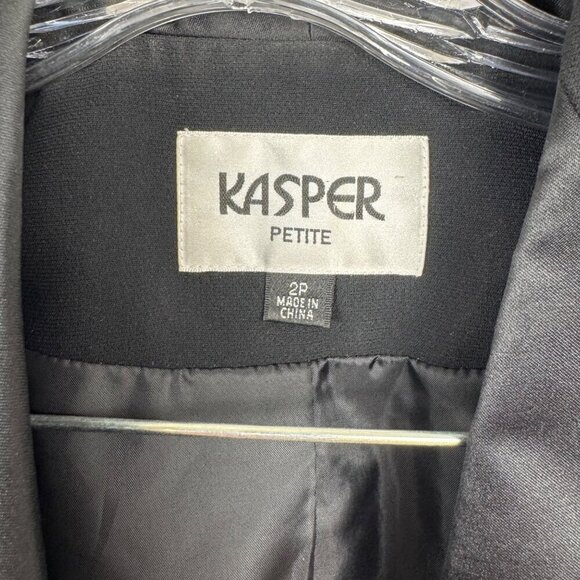 Kasper Two Piece Black Skirt Suit Set Formal Evening Satin Cocktail Party Sz 2P - Picture 12 of 14